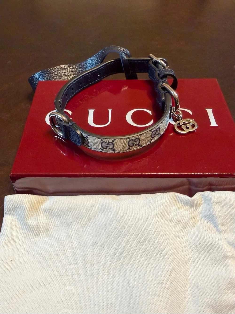 New Authentic Gucci GG Supreme Logo Pet Leather Collar Cat Dog XXS - Picture 3 of 12